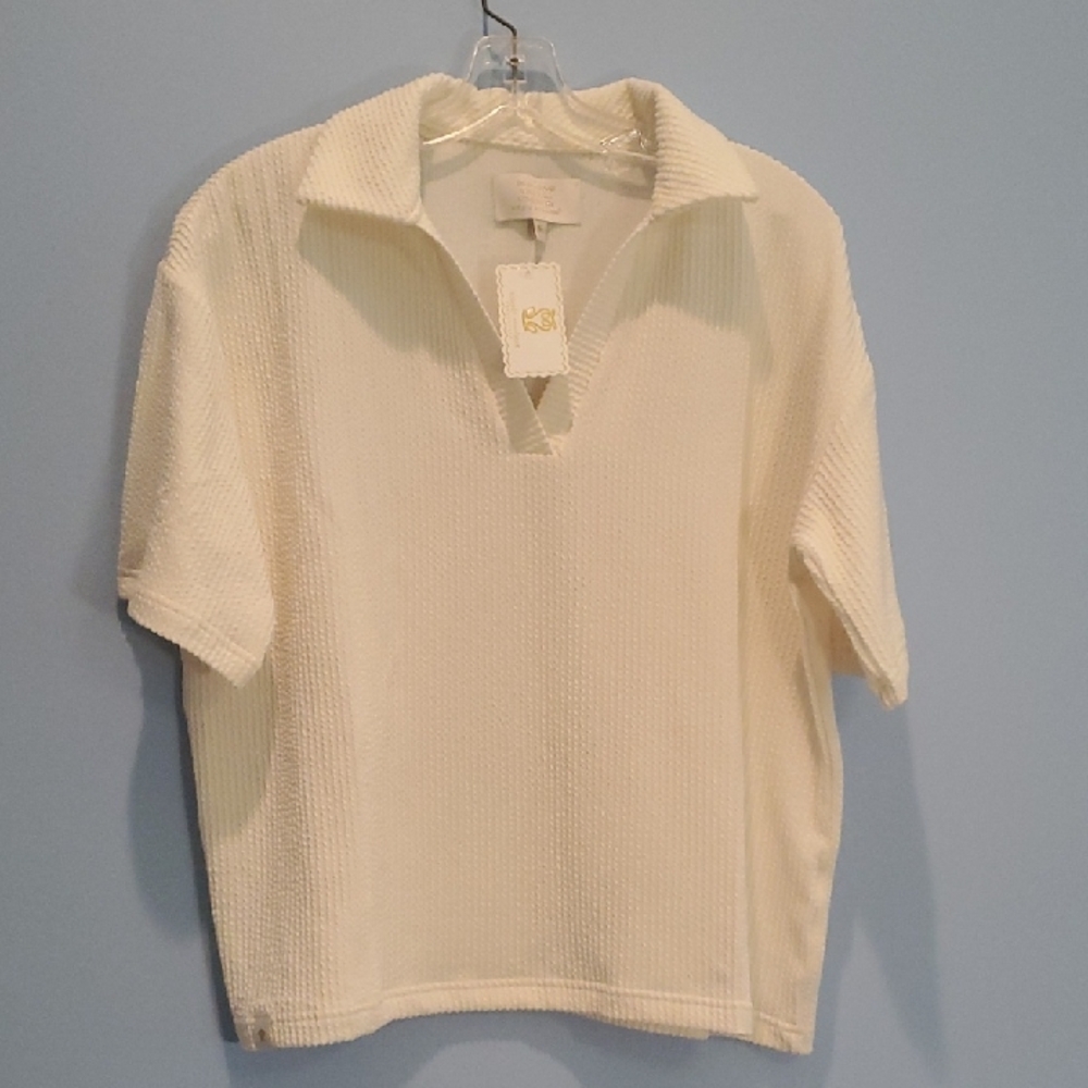 Simply Southern Womans Ribbed Ivory Shirt, S/M